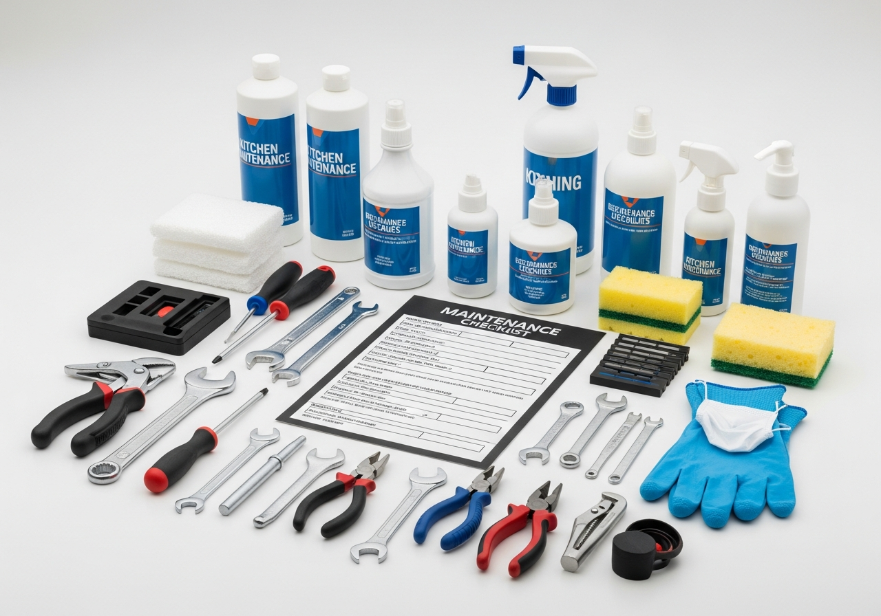 Wartungscheckliste und Werkzeug – professionelle Küchenpflege